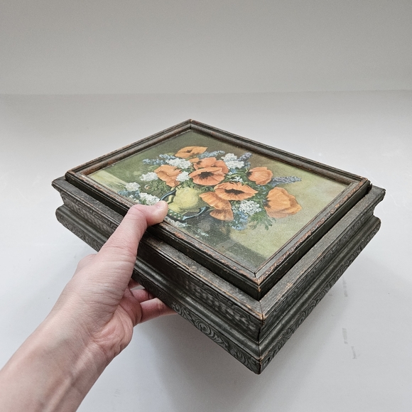 Vintage Other - Vintage Jewelry Box Ornate Carved Wood Mirrored Vanity Keepsake Trinket